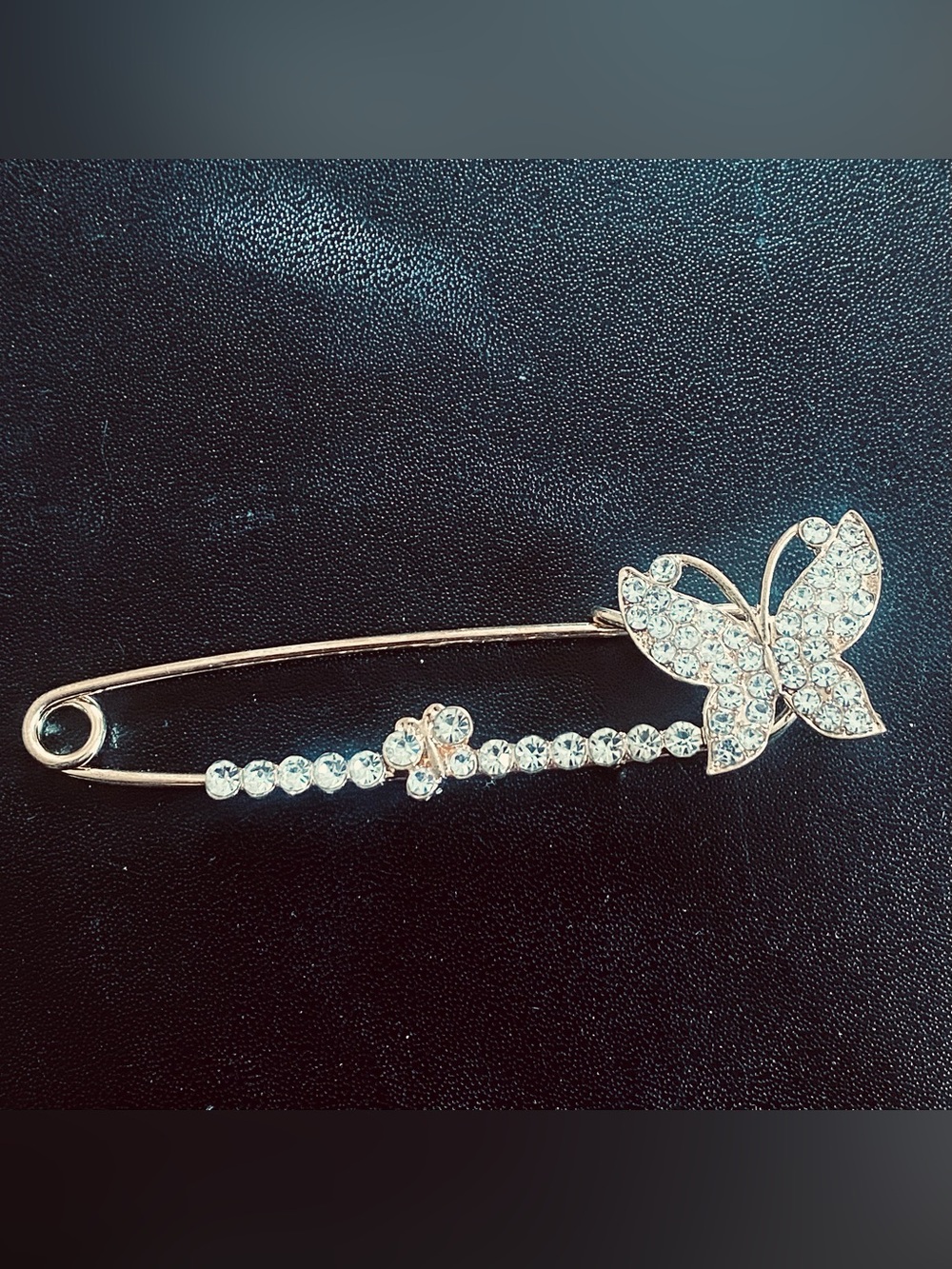 * Gold Butterfly Crystal Safety Pin Brooch NEW